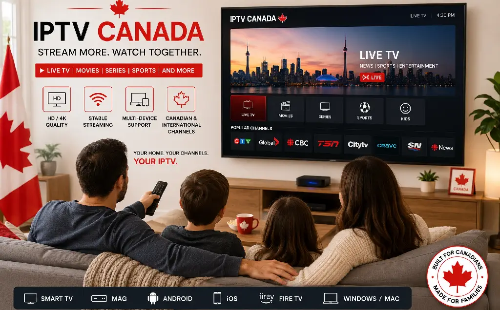 IPTV Canada streaming service for families enjoying live TV, sports channels and movies in HD and 4K